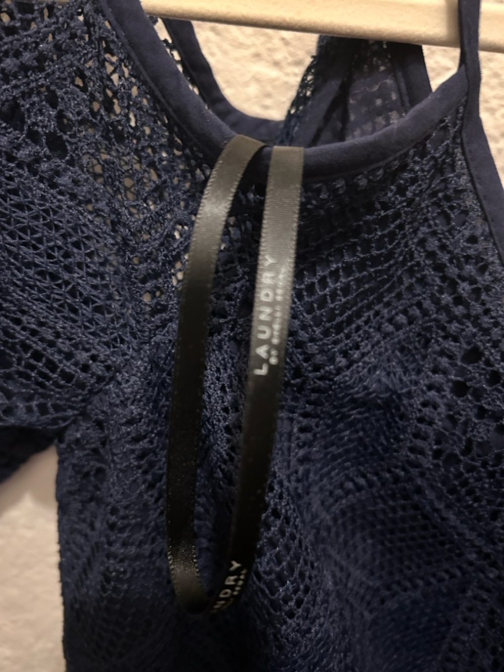Laundry By Shelli Segal Navy Crochet Cold-Shoulder Mini Dress - Picture 9 of 13